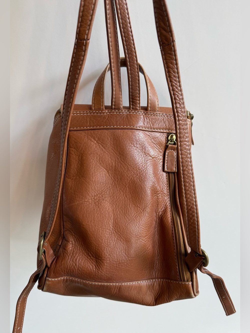 Vintage Hobo International Mini Backpack Slingback Bag Leather Boho Camel Zipper - Picture 3 of 11